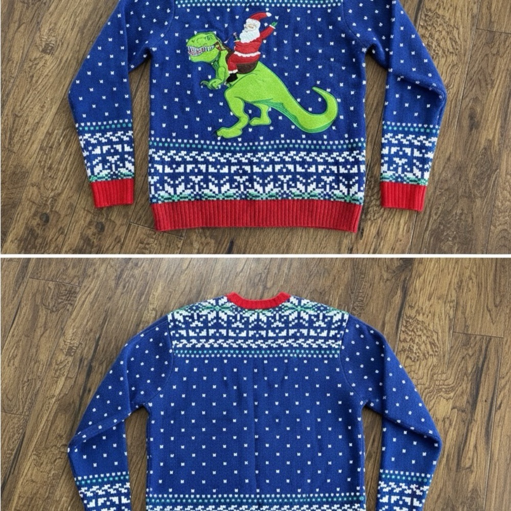 Blue Dinosaur Christmas Sweater